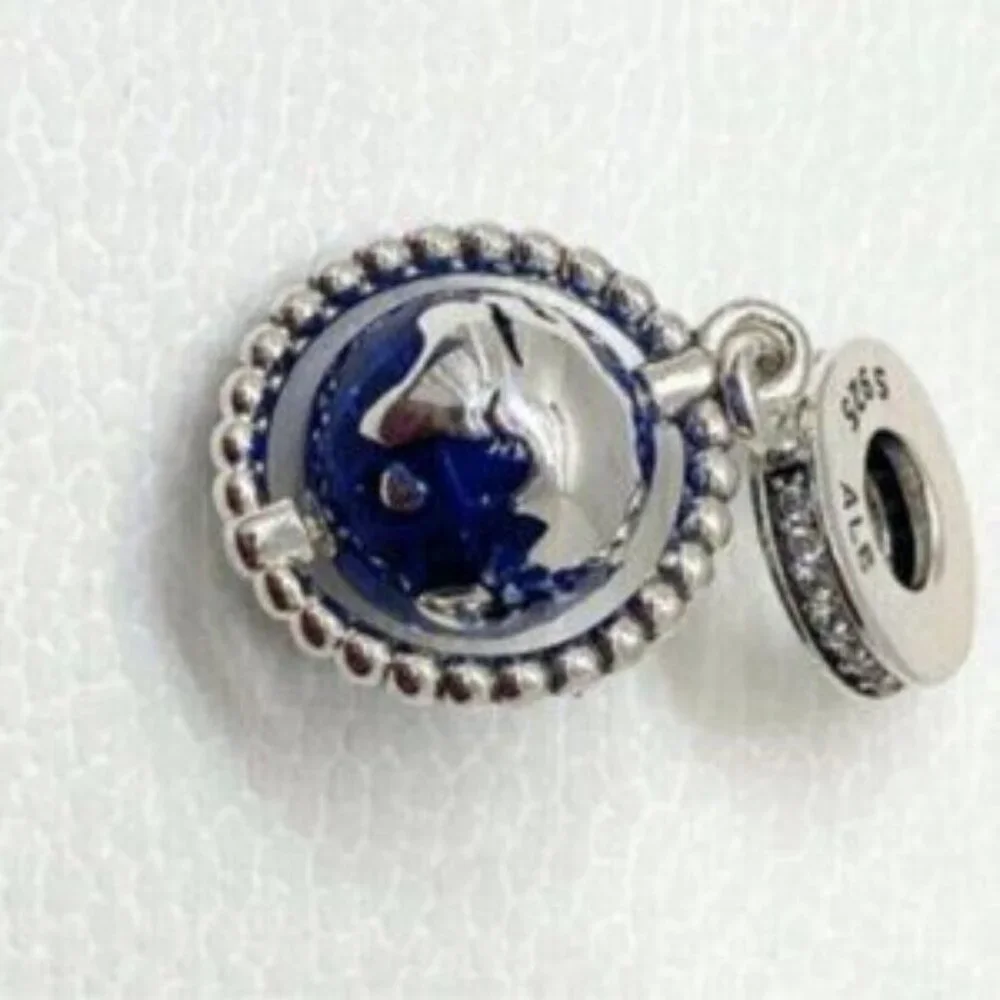 Authentic Pandora Charm Silver Blue Spinning Globe - Picture 2 of 5